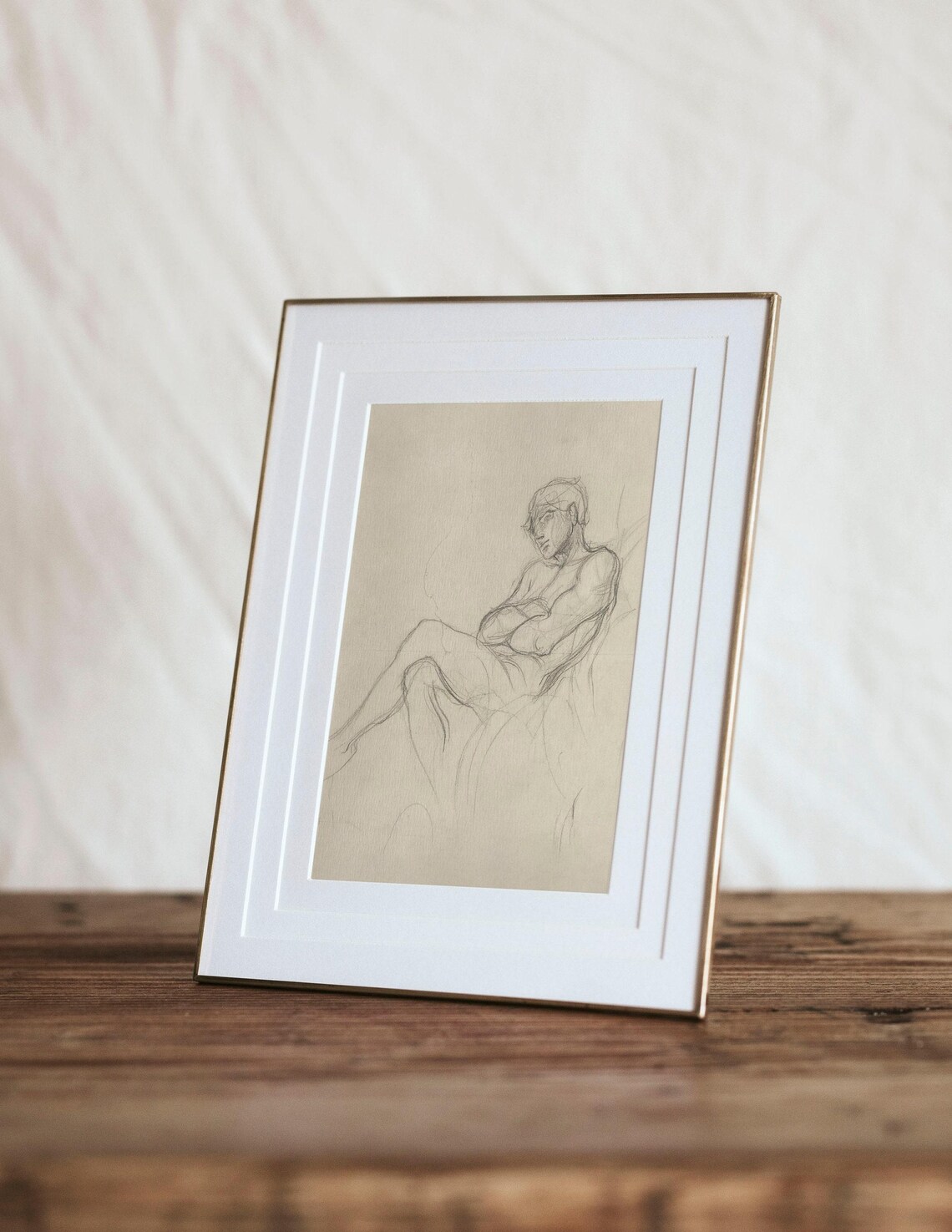 Vintage Male Figure Sketch, Neutral Antique Etching Art Print - Image 2