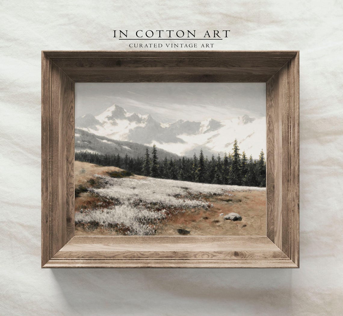 Snowy Pine Forest Snowcapped Mountains Framed Winter Painting - Image 3
