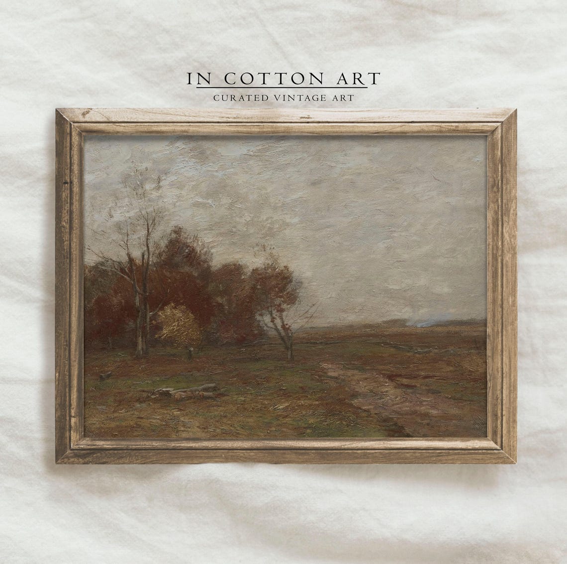 Muted Autumn Meadow Fall Trees Vintage Landscape Oil Painting - Image 4