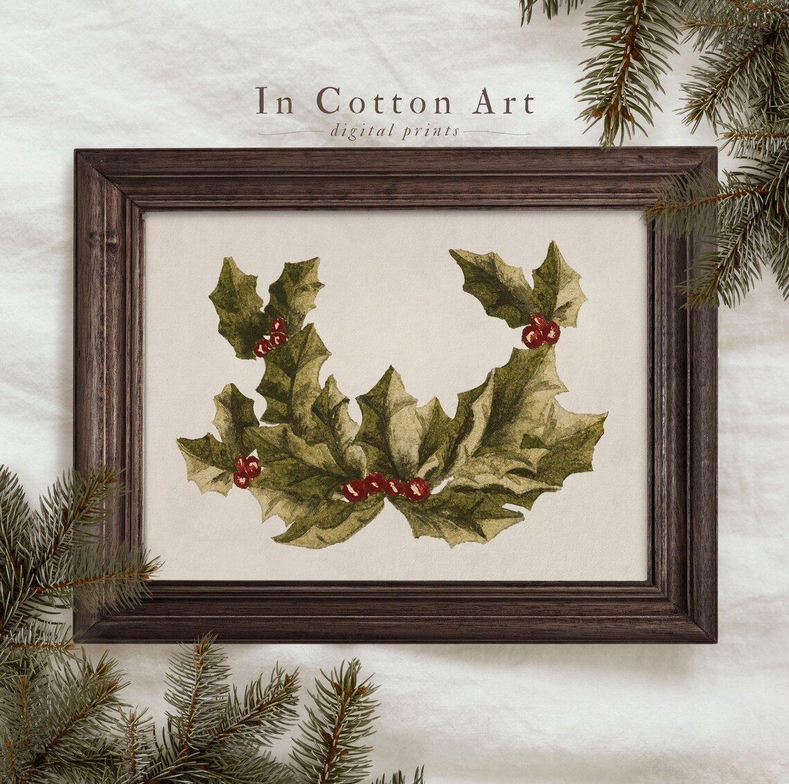 Christmas Holly Sprig Watercolor Red Berries Holiday Art Print - Image 2