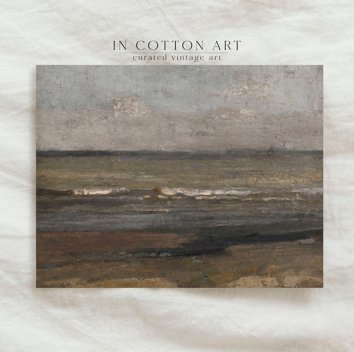 Antique Rustic Landscape, Vintage Neutral Scenery Art Print