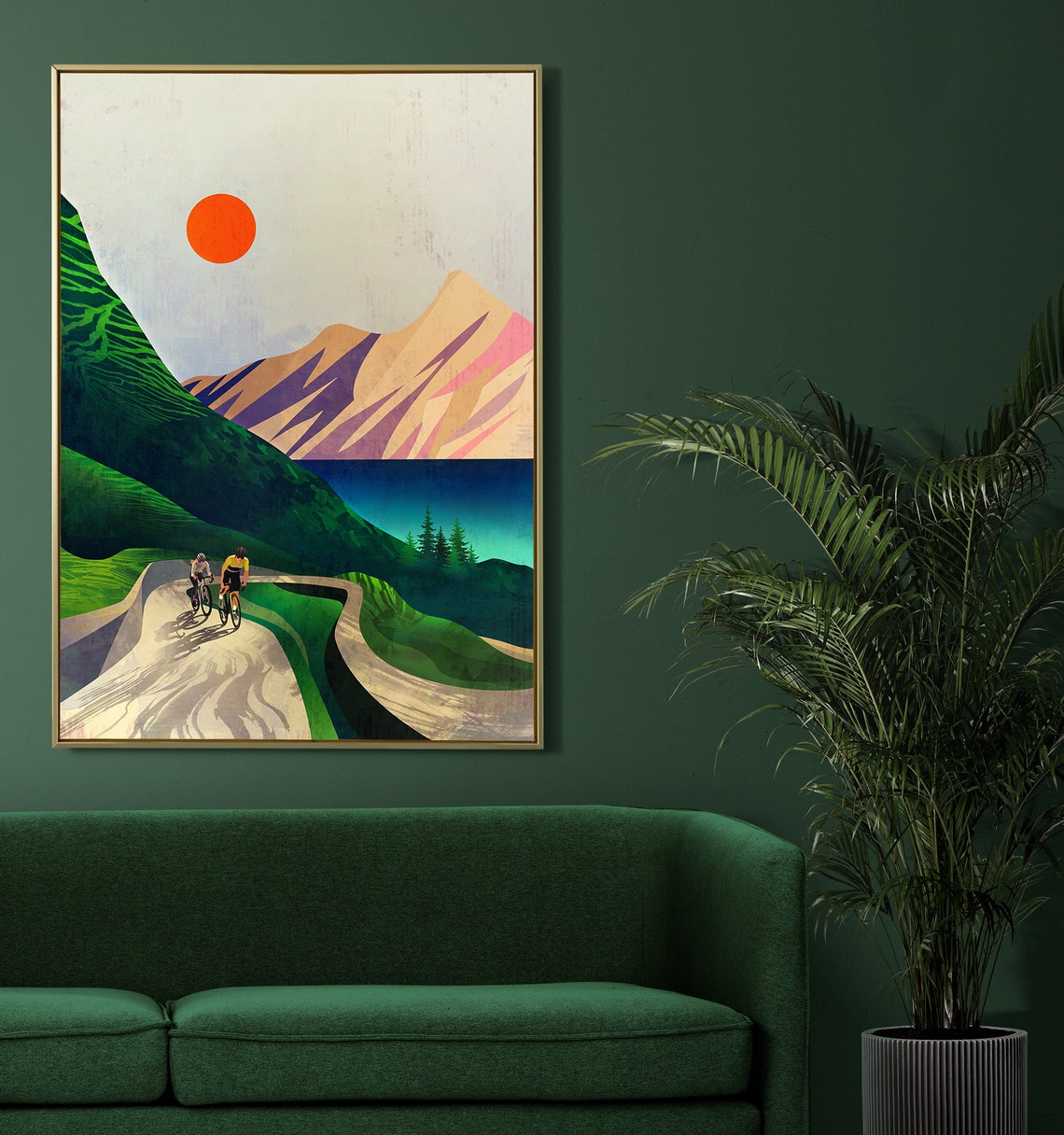 Road Cyclists Climbing a Winding Mountain Road by the Lake Poster - Image 3
