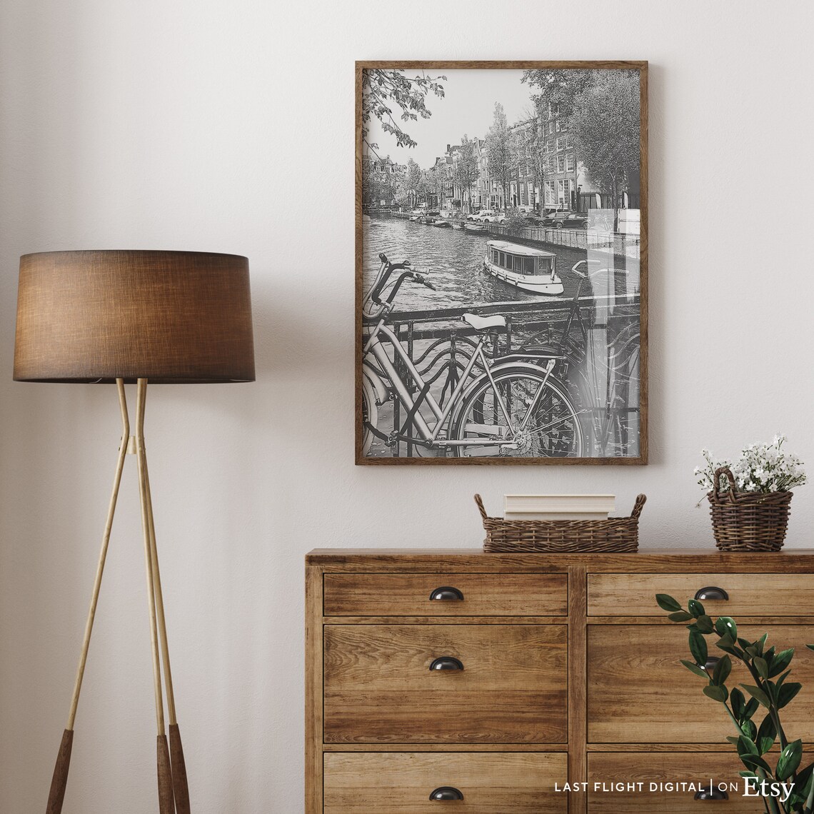 Amsterdam Canal Houses Travel Poster, Black White - Image 5