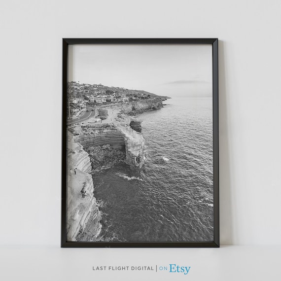 San Diego Print San Diego Poster Road Sea Cliff Coast San Diego Beach Black White Photography California Surfing Cityscape Ocean