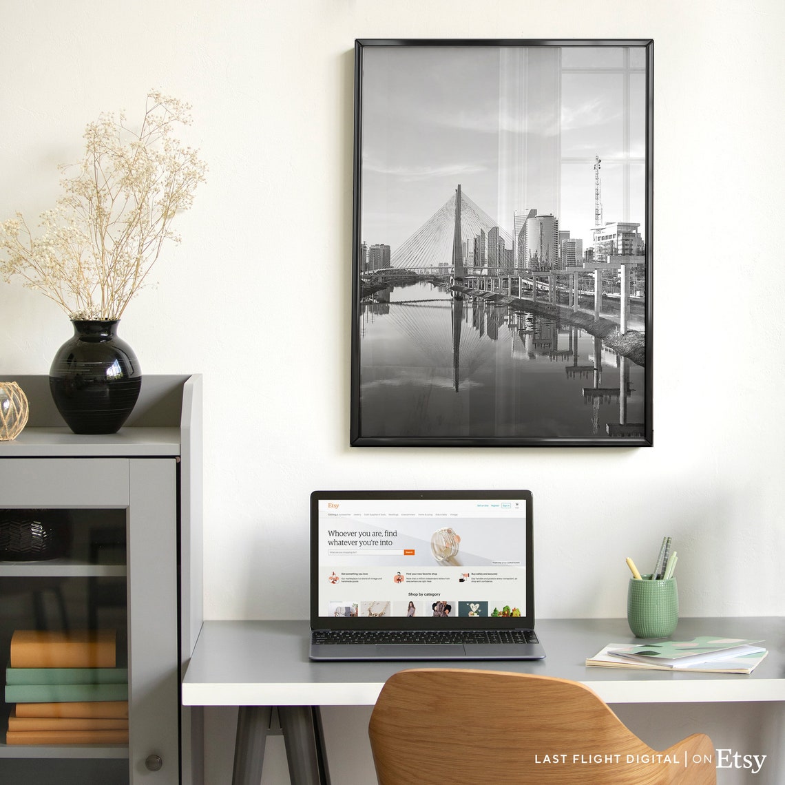 Brazil Sao Paulo Ponte Estaiada Cable Stayed Bridge Black White Poster - Image 5