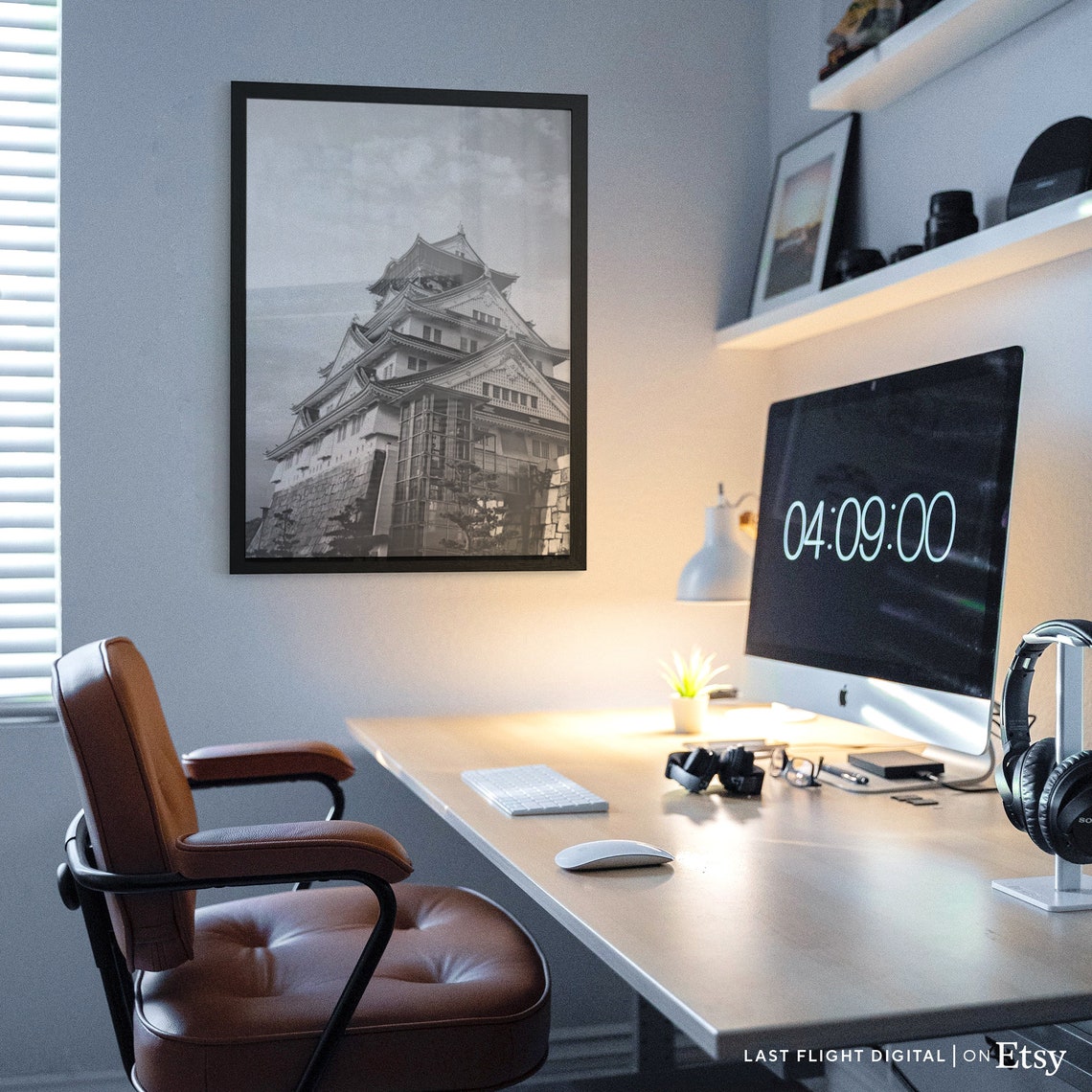 Japan Osaka Castle Stone Walls Skyline Black And White Poster - Image 2