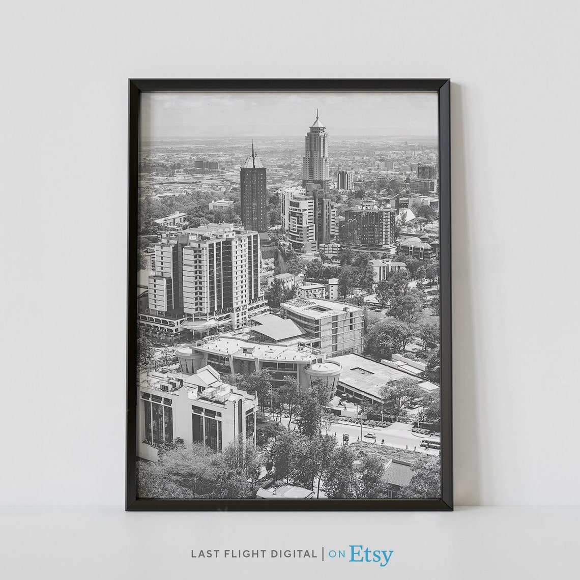 Nairobi Kenya City Skyline Black and White Photography Poster