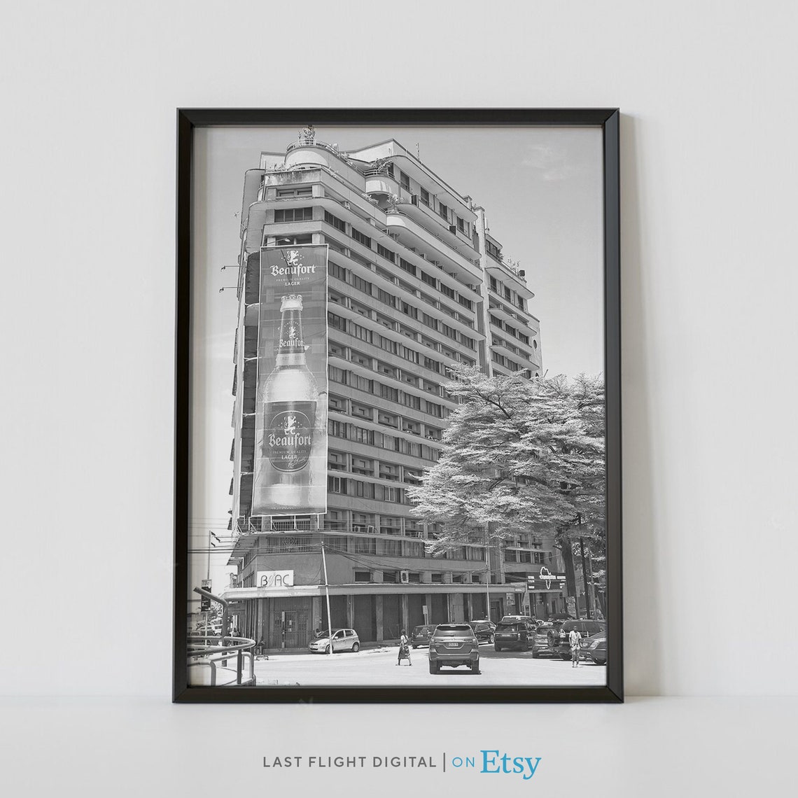 Kinshasa Congo Tower Street Scene Black And White Photo Poster