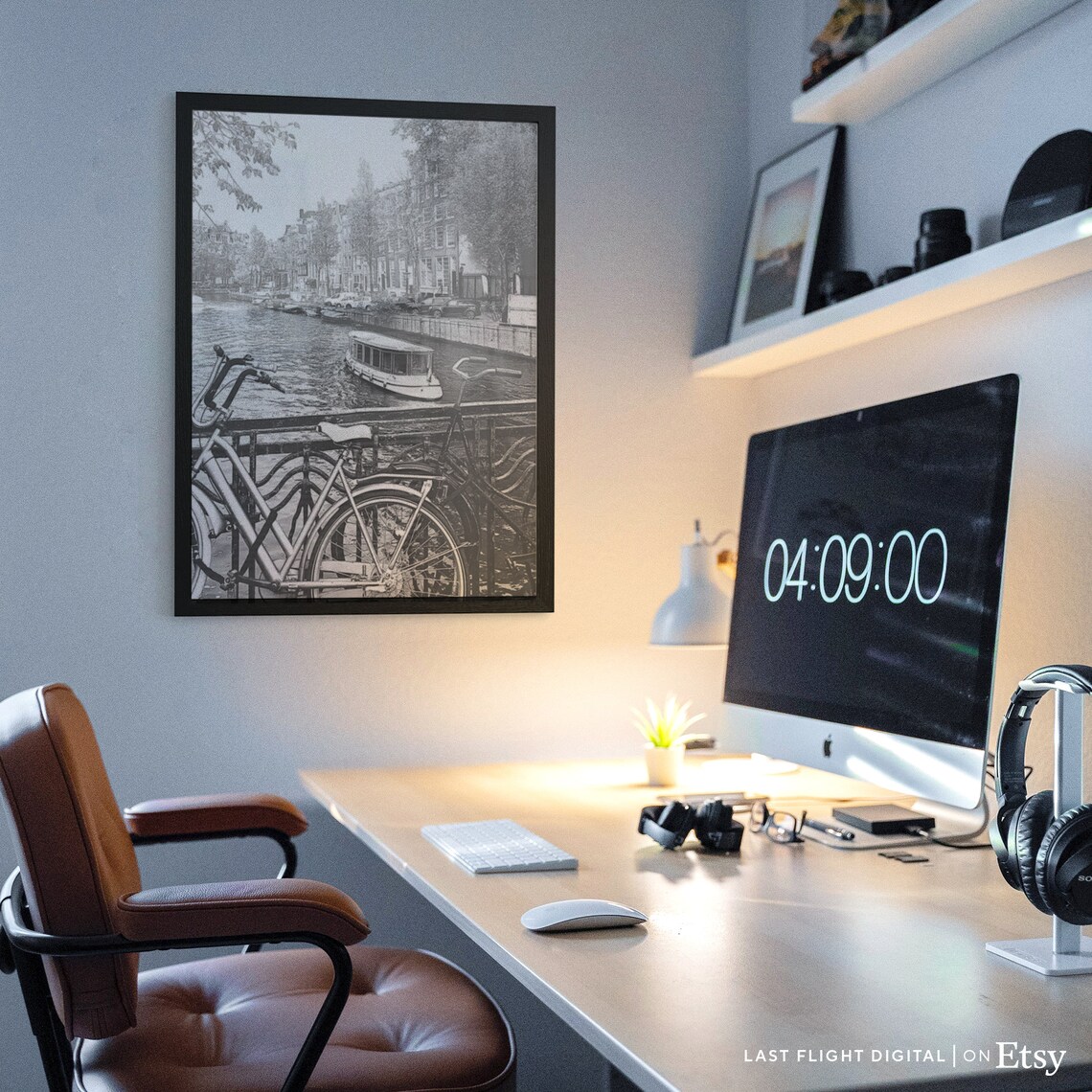 Amsterdam Canal Houses Travel Poster, Black White - Image 2