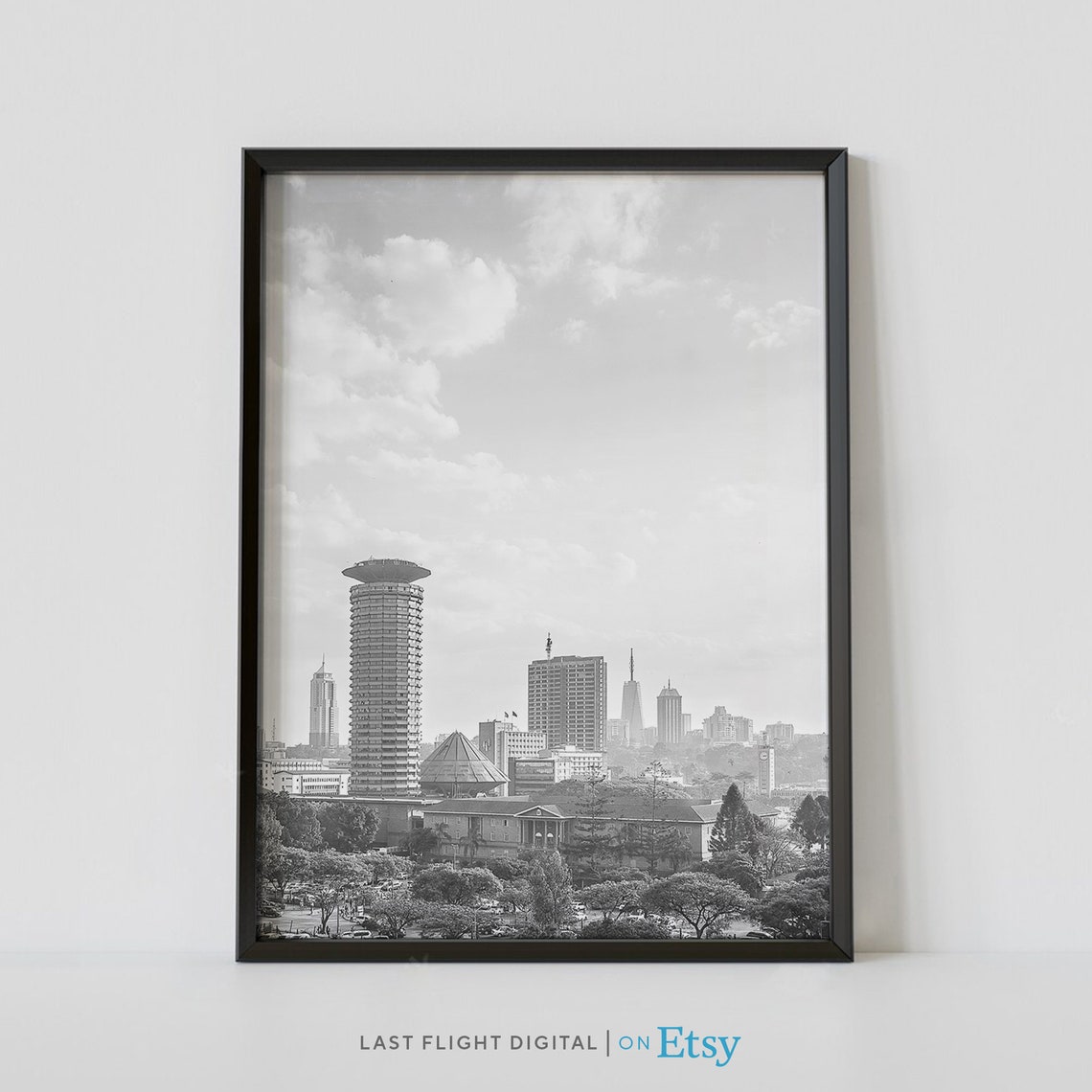 Nairobi Kenya Business District Skyline Black And White City Poster