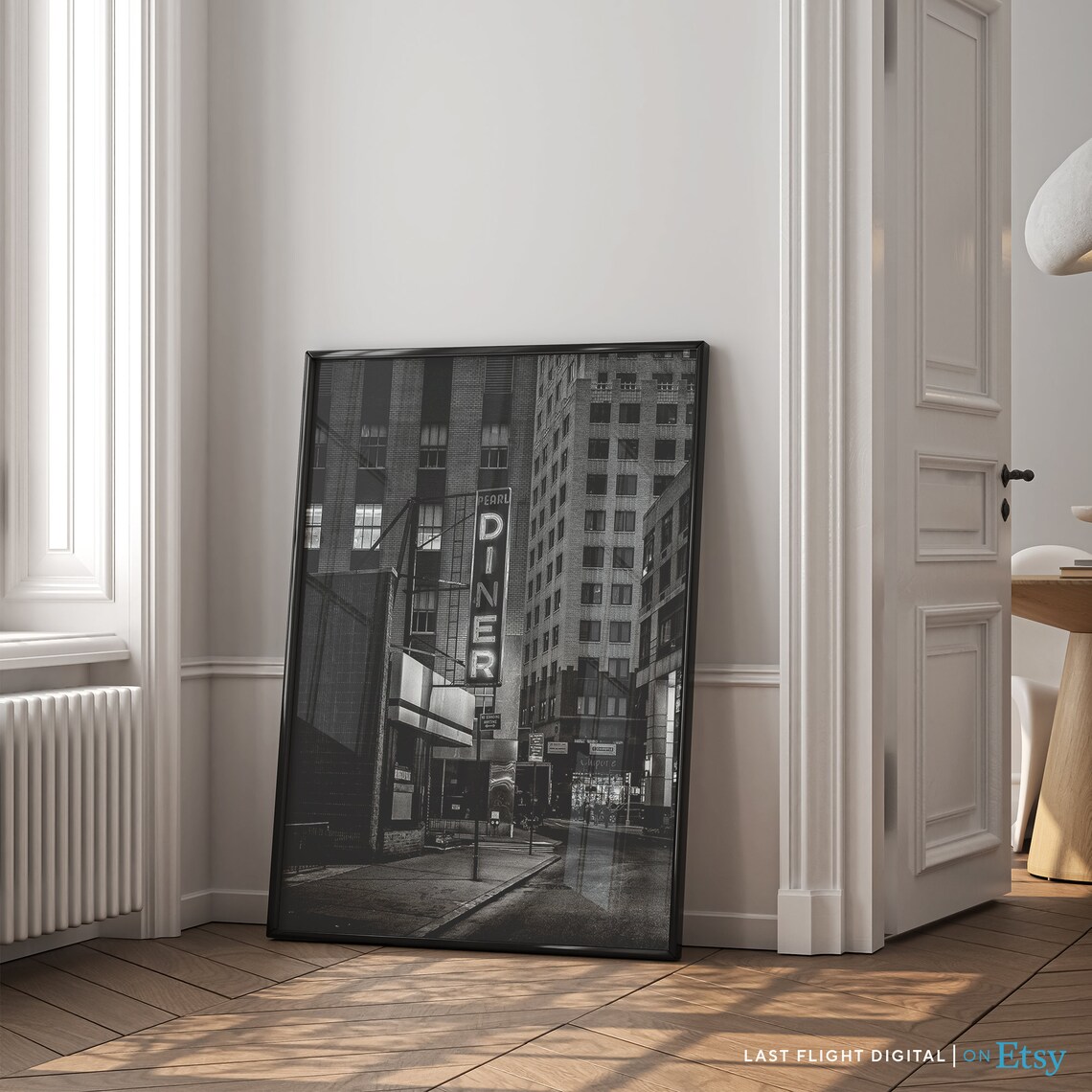 New York City Pearl Diner Neon Sign Street Black White Poster - Image 5
