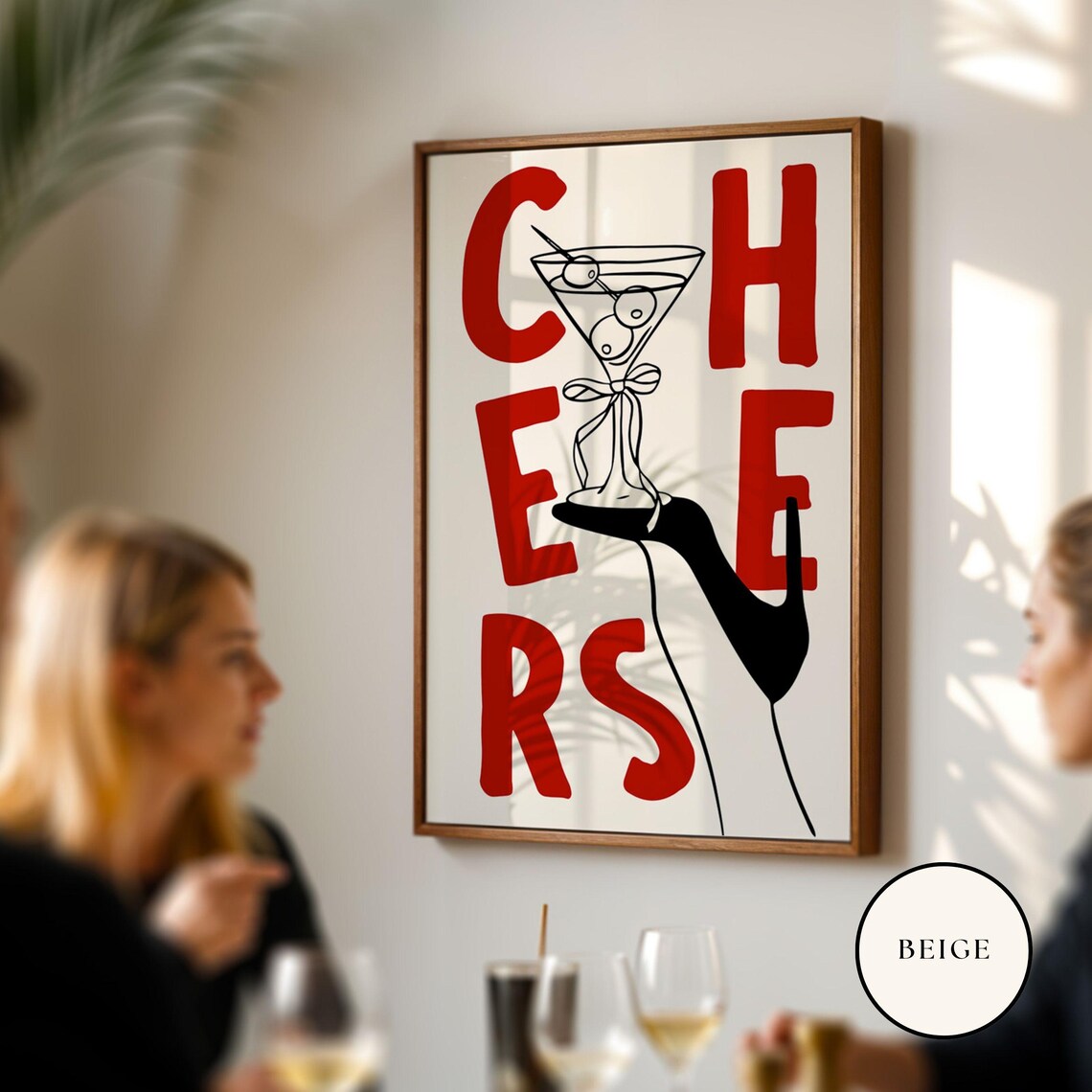 Cheers Retro Cocktail Poster, Bar Cart Kitchen Decor - Image 2