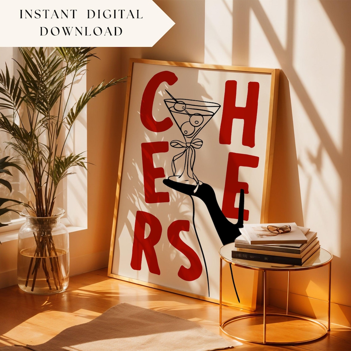 Cheers Retro Cocktail Art, Preppy Kitchen Decor