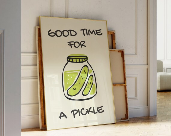 Funny Pickle Poster Funky Food Art Prints Cute Kitchen Wall Decor Pickle Art Print Trendy Minimalist Aesthetic Kitchen Poster Foodie