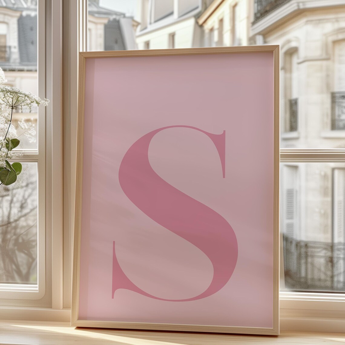 Letter S Pink Monogram Poster, Nursery Wall Art - Image 3