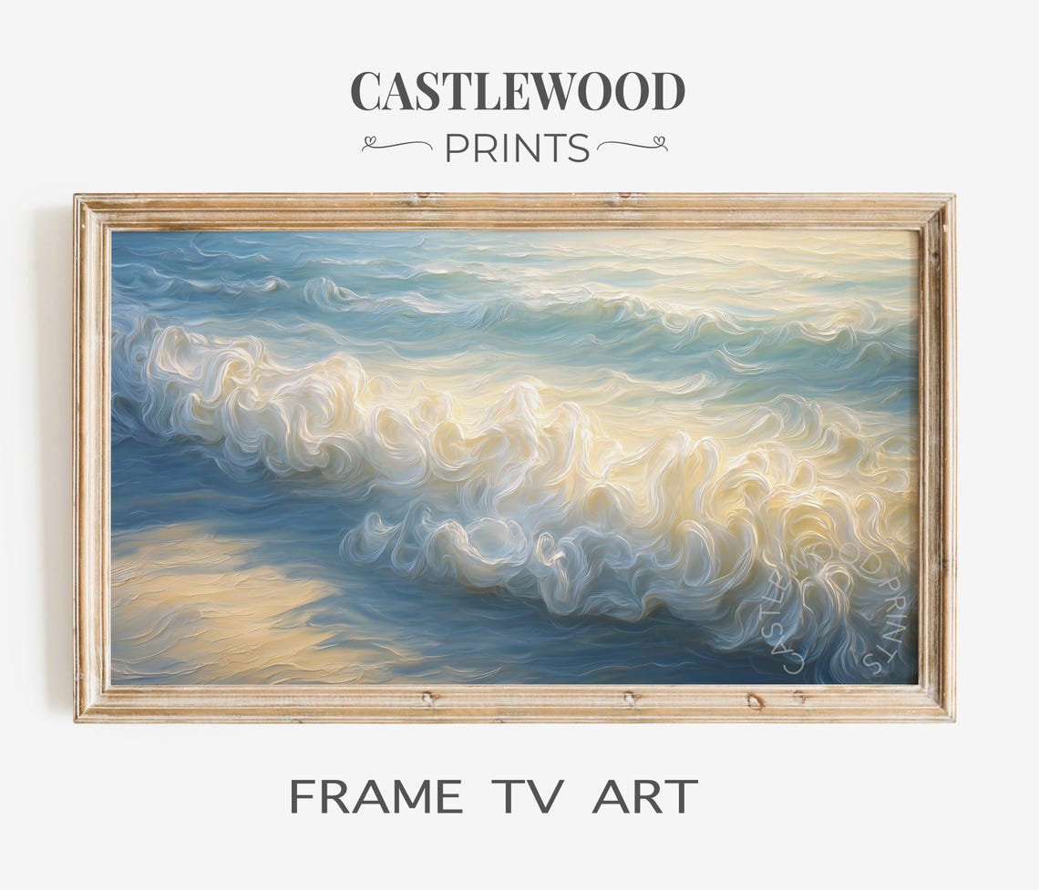 Ocean Wave Foam Blue White Coastal Seascape Frame TV Art Poster