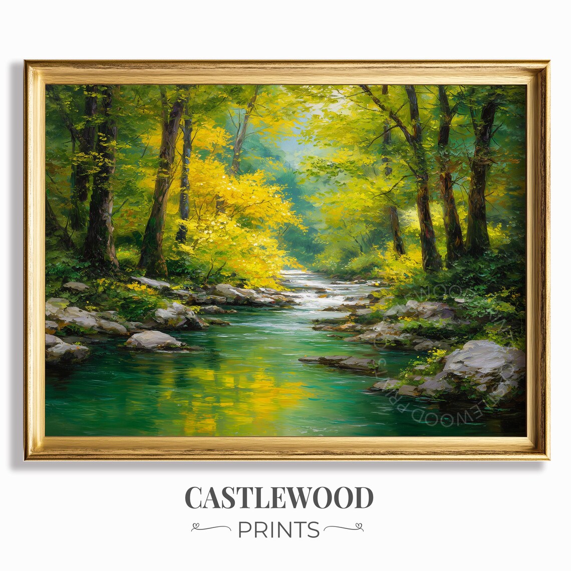 Tranquil Forest Stream In Spring Landscape Art Print