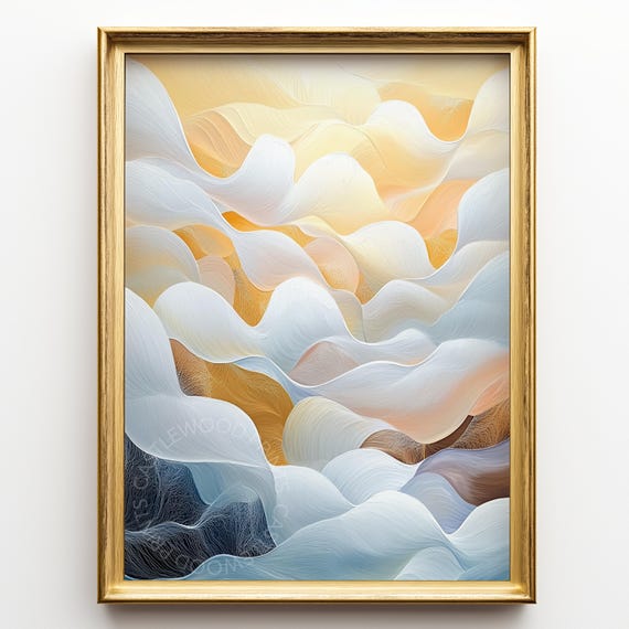 Abstract Cloudscape Wall Art Earthy Landscape Dreamy Sky Painting Ethereal Sunrise Decor Organic Flow Print 475