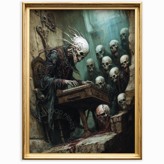 Dark Gothic Skull Figure Art Moody Halloween Wall Decor Mysterious Scene Spooky Fantasy Print 1061