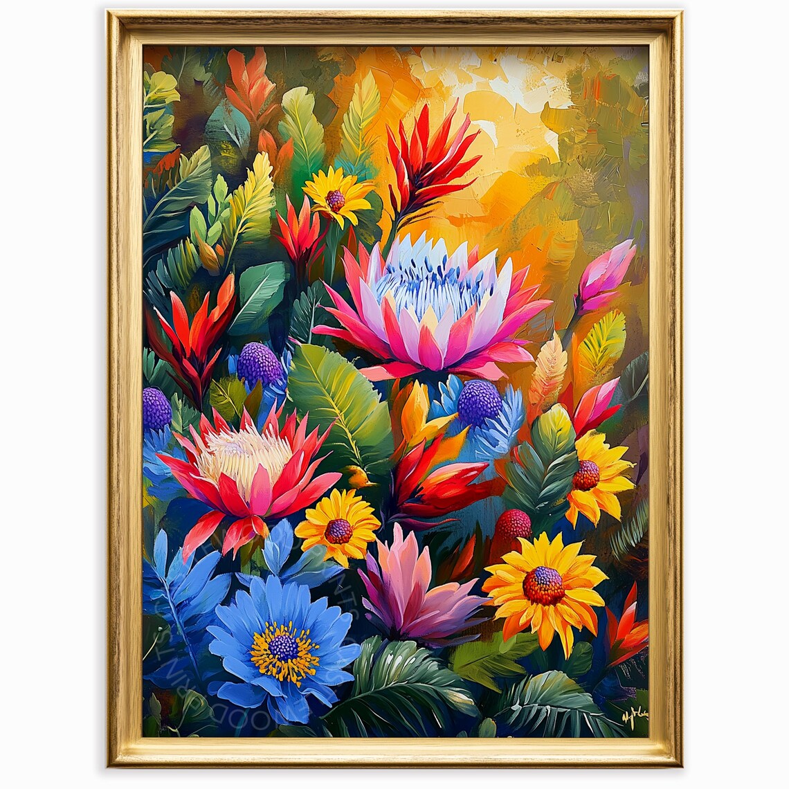 Lush Vibrant Tropical Floral Garden Bold Gouache Painting Poster