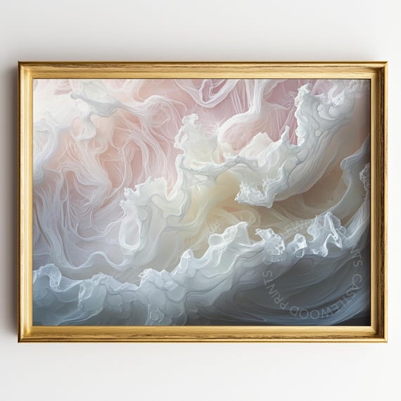 Abstract Ocean Wave Wall Art 3d Tidal Foam Effect Coastal Decor Modern Nautical Painting Pastel Swirls Print 490
