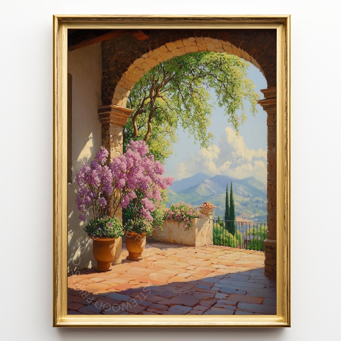 Mediterranean Stone Archway Terrace Bougainvillea Mountain View Poster