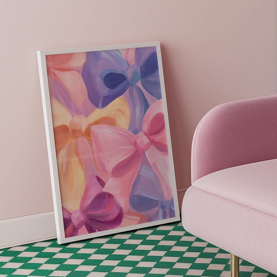 Colorful Abstract Bows Wall Art Coquette Apartment Decor Y2k Art Print Preppy Art Girls Dorm Room Decor Cute Prints