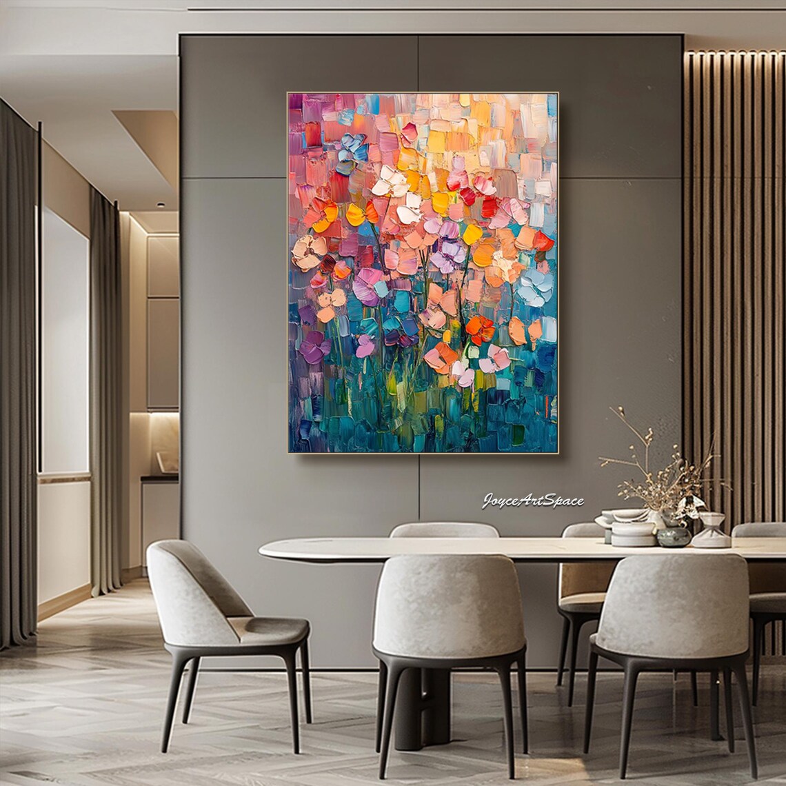 Abstract Floral Oil Painting, Modern Bedroom Art Print - Image 3