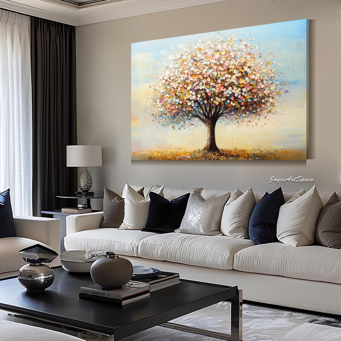 Tree of Life Colorful Blossom Canopy Textured 3D Painting Poster - Image 2