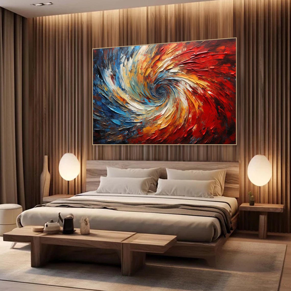 Fiery Red Blue Gold Swirl Textured 3D Abstract Oil Painting Poster - Image 5