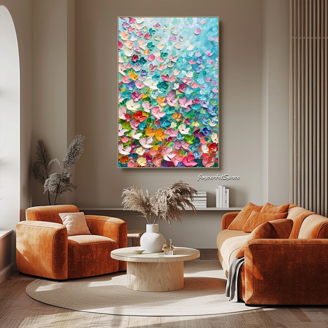 Colorful Petal Rain Vertical Textured 3D Abstract Floral Art Poster - Image 2
