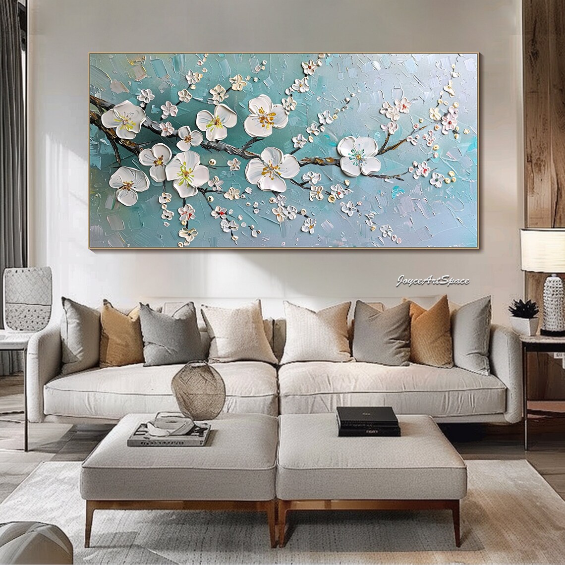 White Blossom Branch Textured 3D Floral Oil Painting Spring Poster - Image 4
