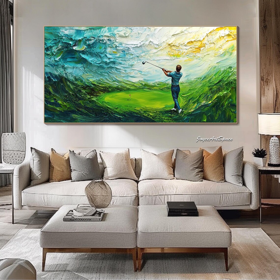 Golfer Mid Swing Green Course Textured 3D Sports Oil Painting Poster - Image 4