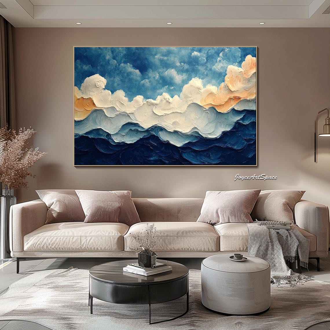 Deep Blue Ocean Waves White Foam Abstract 3D Impasto Wall Art - Image 4