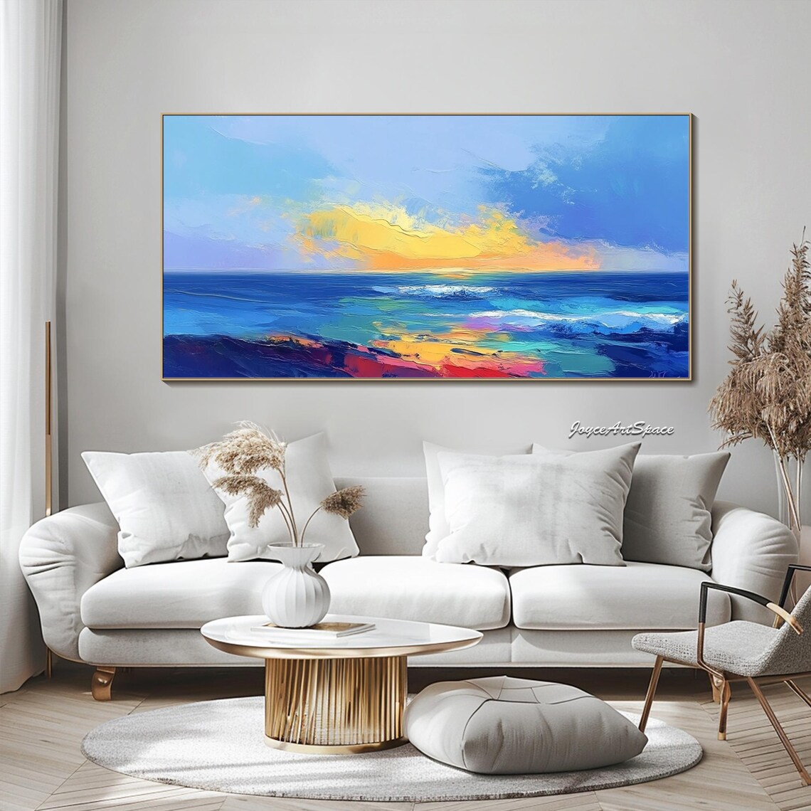 Colorful Ocean Sunset Abstract Oil Painting Vibrant Sea Sky Coastal Wall Art - Image 4