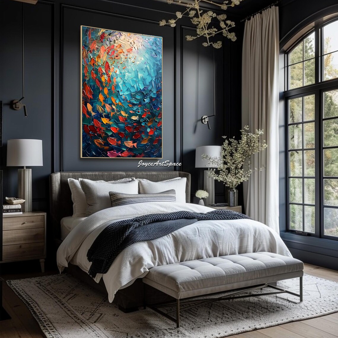 Colorful Wall Art Underwater Fish Painting On Original Boho Wall Art Large Texture Wall Art Abstract Ocean Wall Art Custom Wall Art - Image 5
