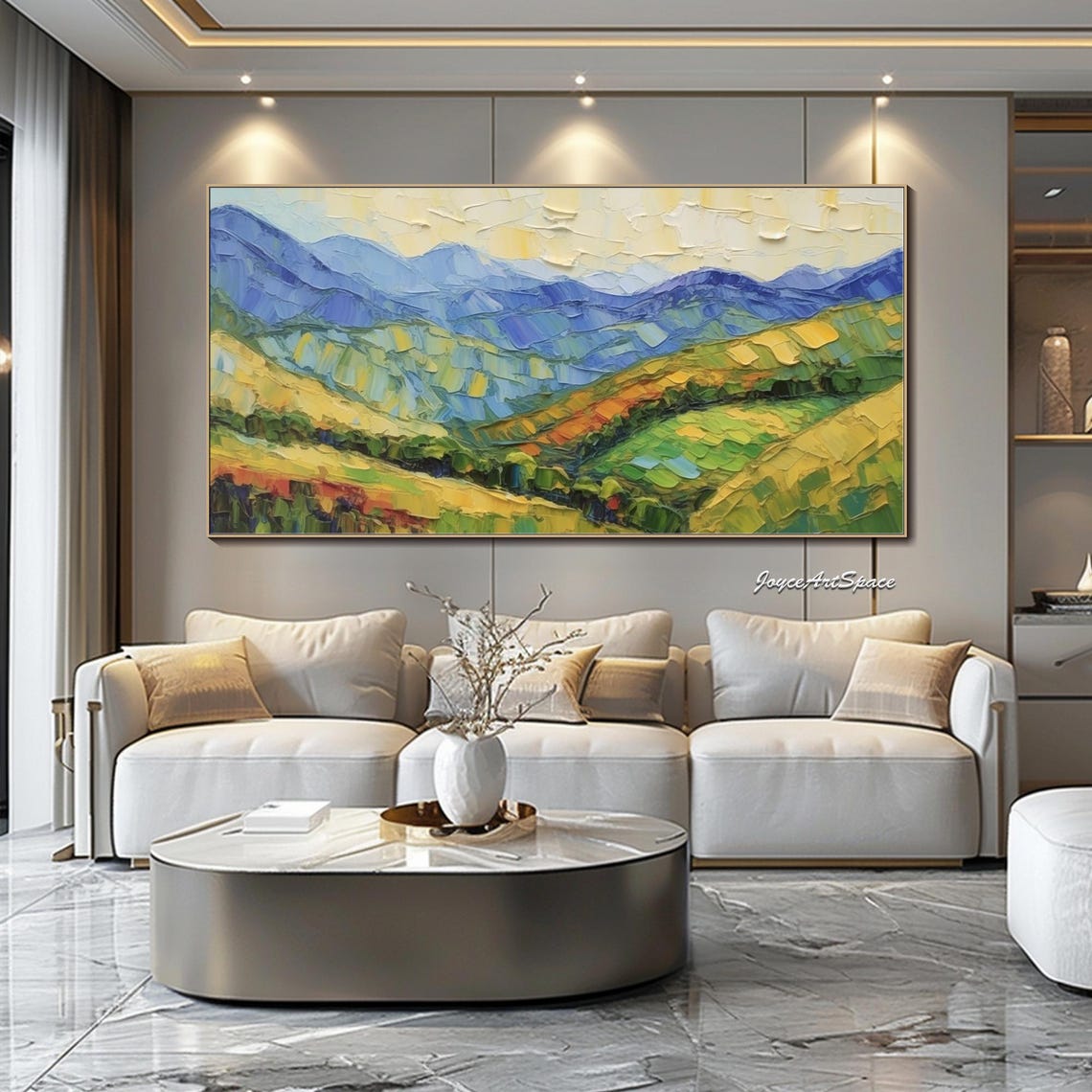 Rolling Hills Blue Mountains Golden Valley 3D Impasto Wall Art - Image 4