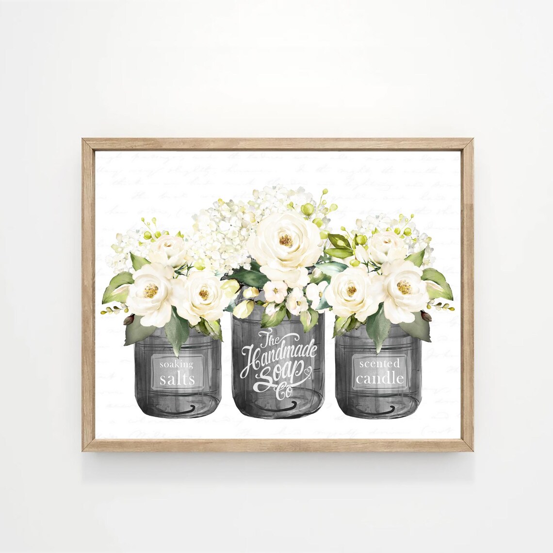 White Floral Bouquet Trio, Bathroom Wall Art Print