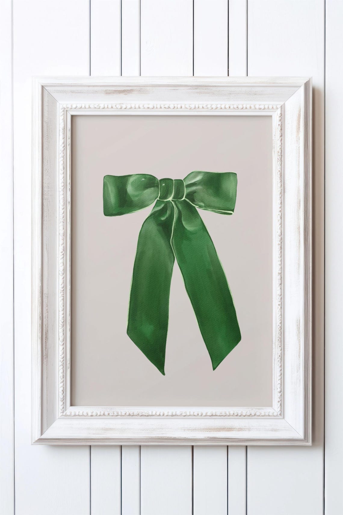 Emerald Green Satin Bow Ribbon Watercolor Chic Minimalist Art Poster - Image 3