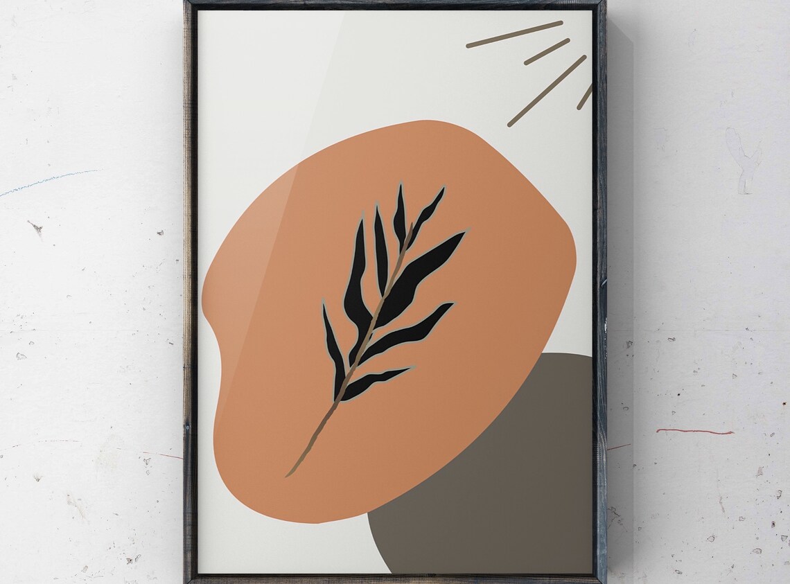 Boho Abstract Leaf Art, Earth Tones Decor - Image 2