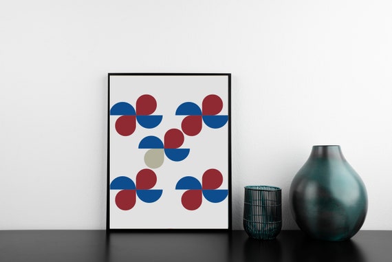 Geometric Abstract Wall Art Geometric Ribbons Print Navy Blue And Burgundy Wall Art Living Room Decor