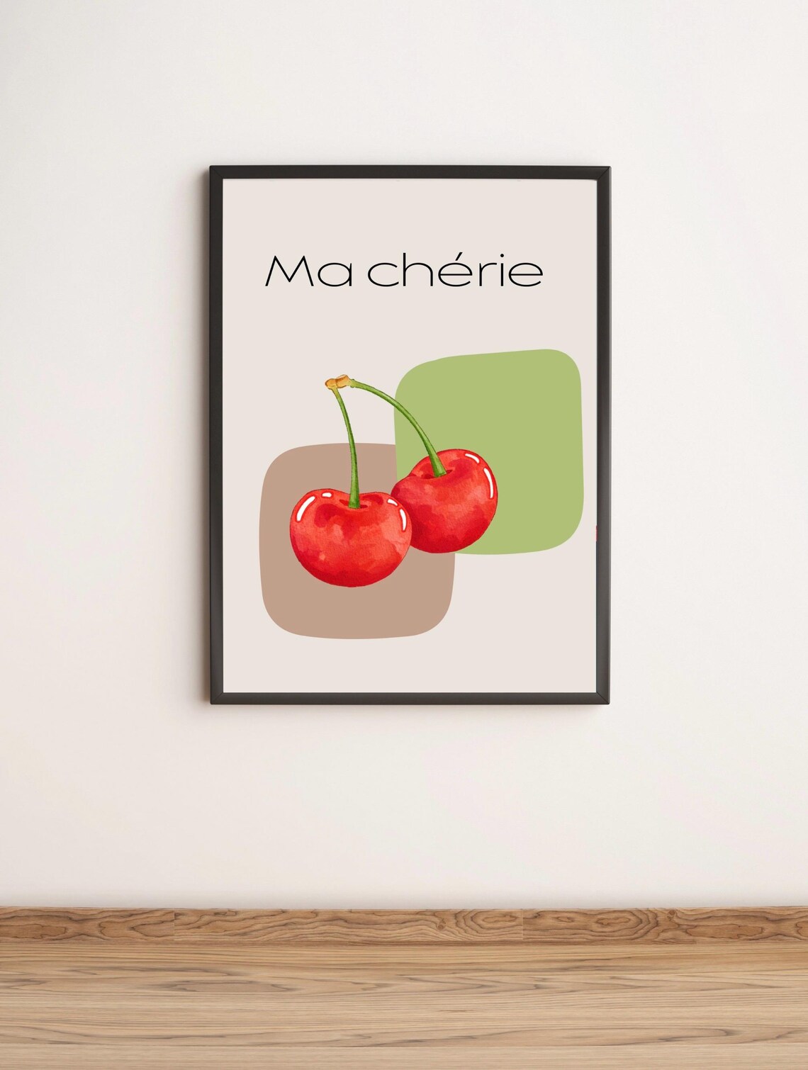 Ma Chérie Watercolor Cherries Trendy French Fruit Wall Poster