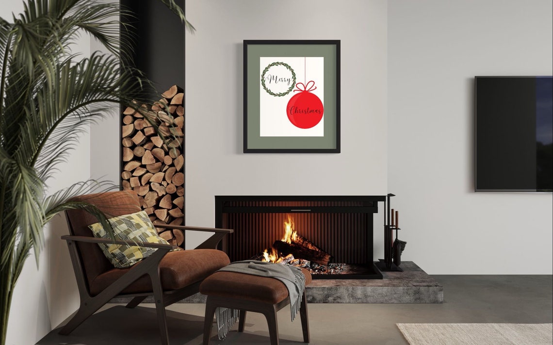 Merry Christmas Wreath Red Ornament Minimalist Holiday Greeting Poster - Image 2
