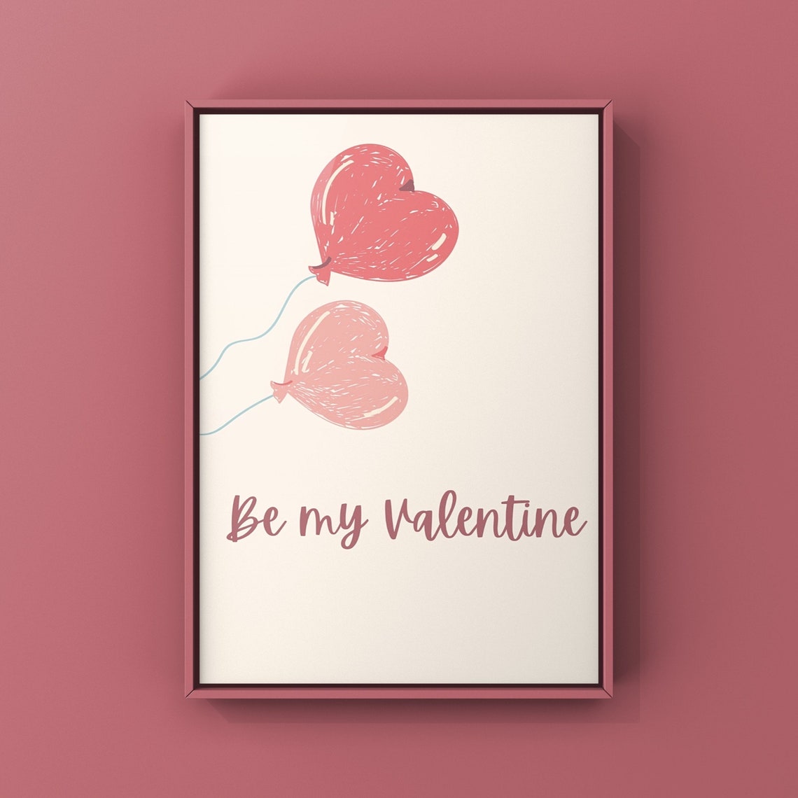 Be My Valentine Heart Balloon Romantic Pink Script Love Poster - Image 2