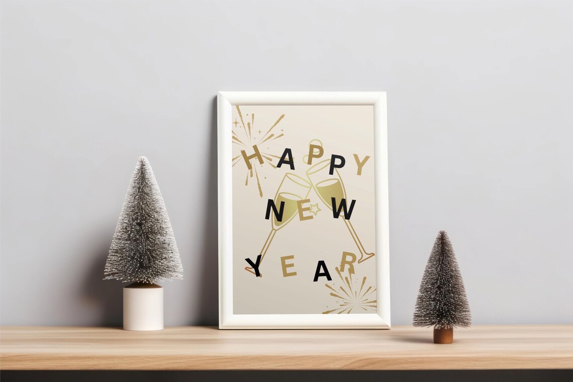 Happy New Year Champagne Glasses Gold Fireworks Festive Party Poster - Image 3