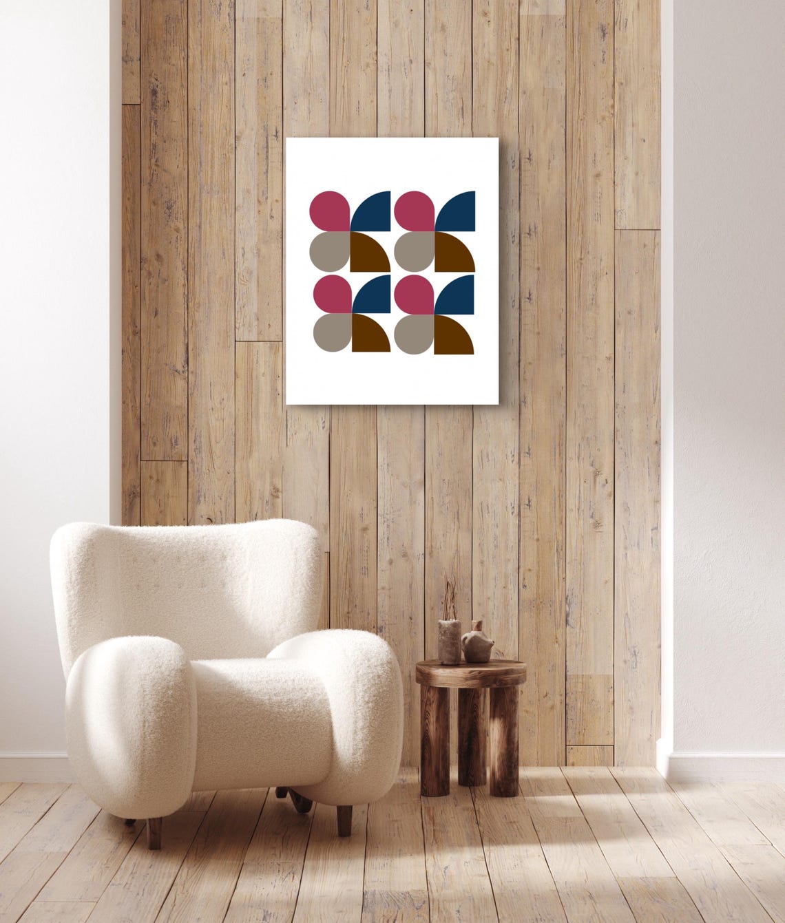 Mid Century Geometric Quarter Circle Red Navy Pattern Wall Poster - Image 3