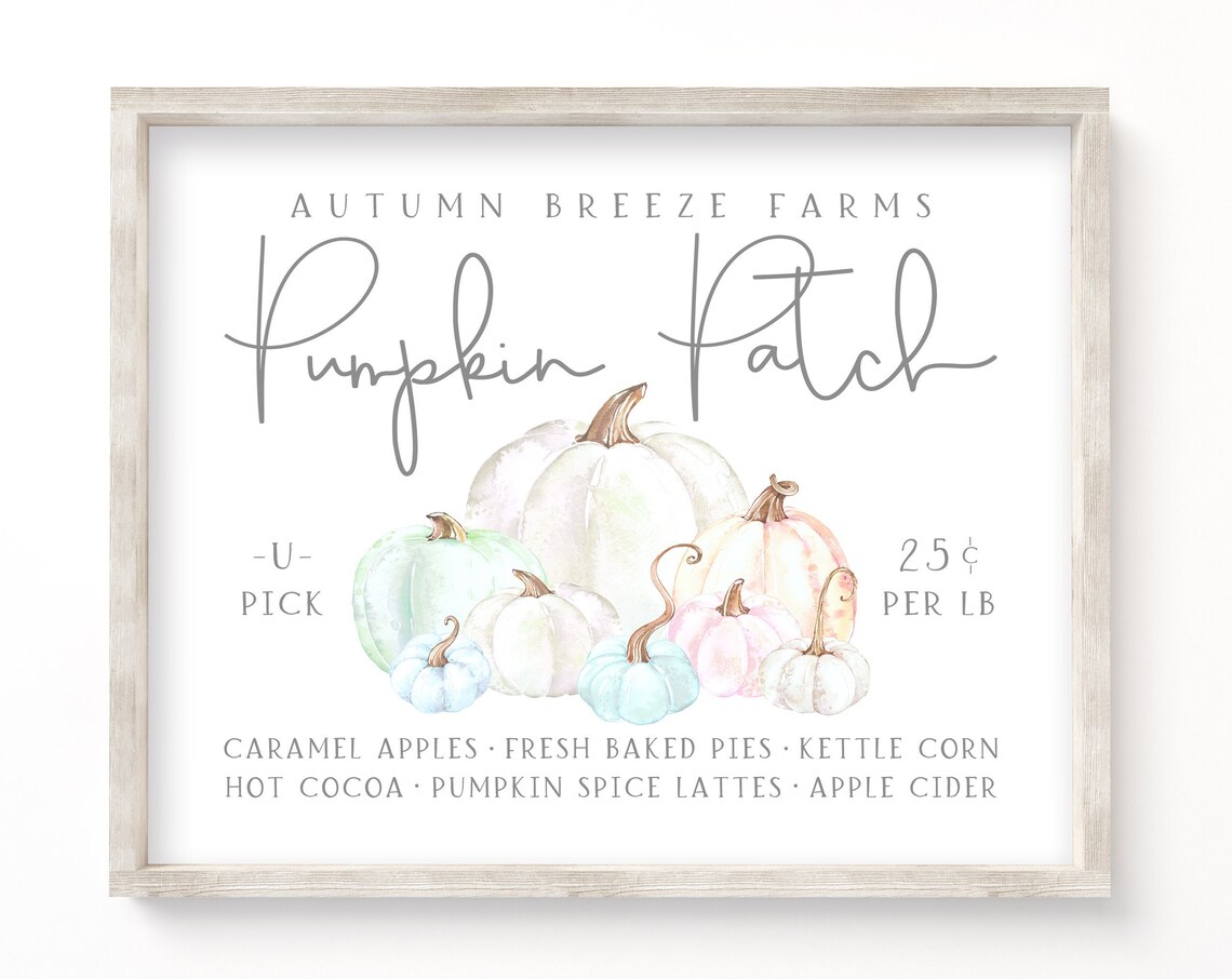Instant Pumpkin Patch Sign, Pastel Autumn Wall Art