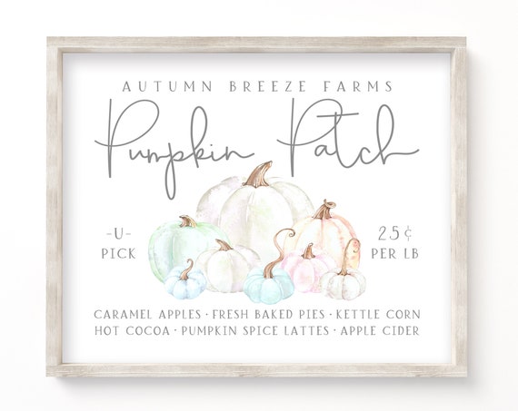 Instant Pumpkin Patch Sign, Pastel Autumn Wall Art