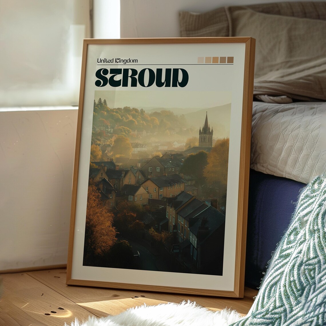 Stroud United Kingdom Cotswold Valley Autumn Mist Village Town Poster - Image 3