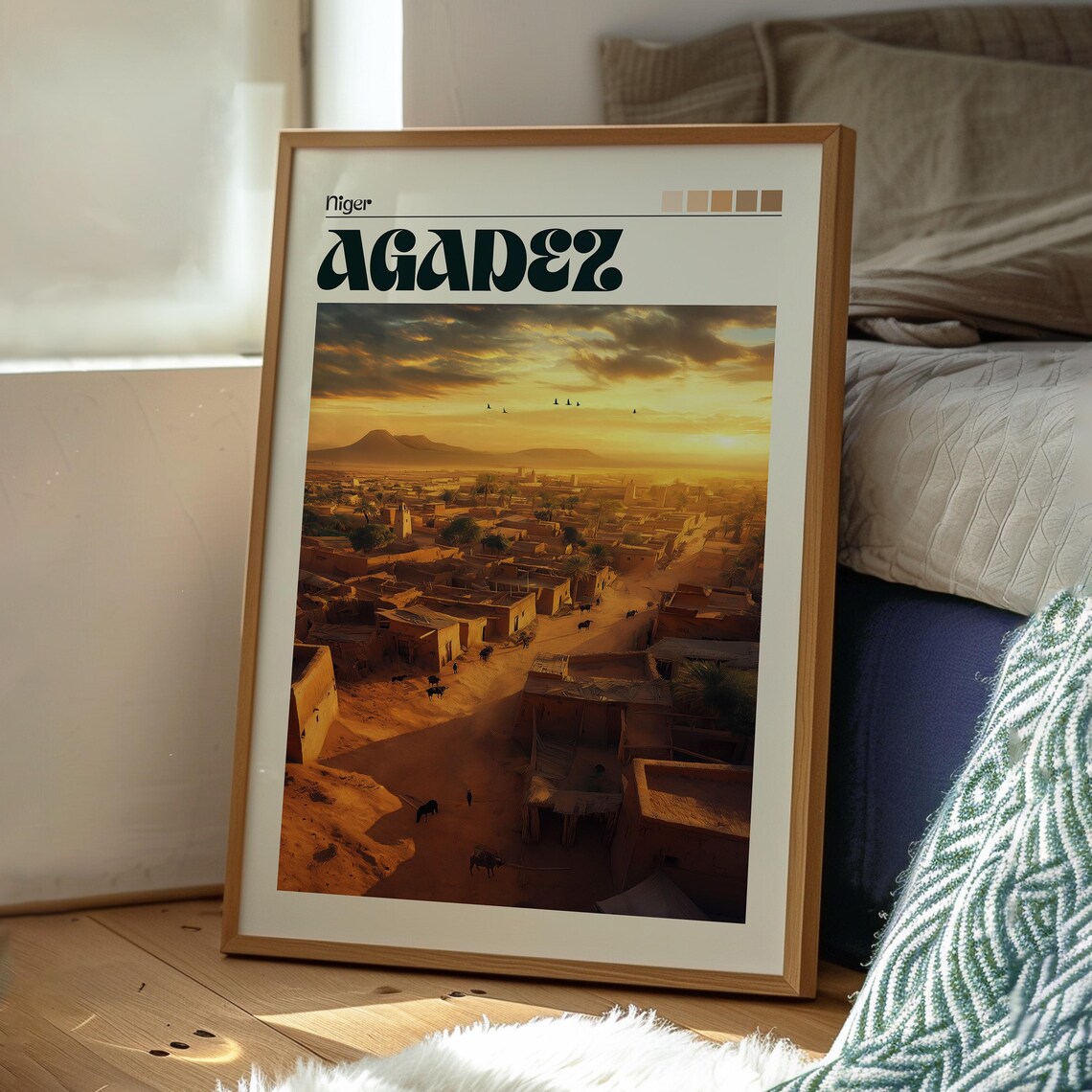 Agadez Niger Sahara Desert Town Sunset Golden Hour Travel Art Poster - Image 3